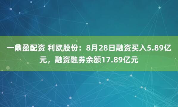 一鼎盈配资 利欧股份：8月28日融资买入5.89亿元，融资融券余额17.89亿元