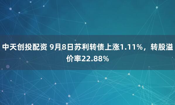 中天创投配资 9月8日苏利转债上涨1.11%，转股溢价率22.88%