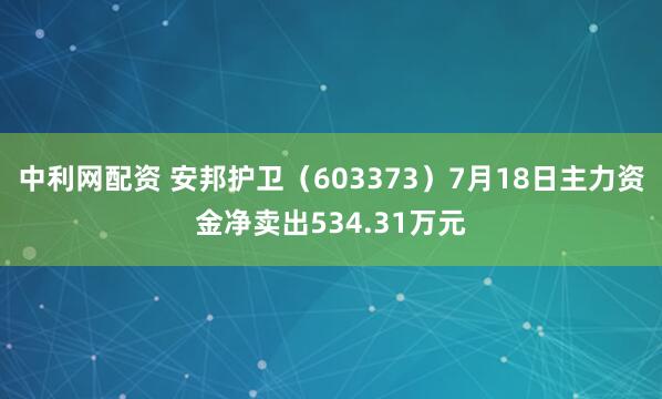 中利网配资 安邦护卫（603373）7月18日主力资金净卖出534.31万元